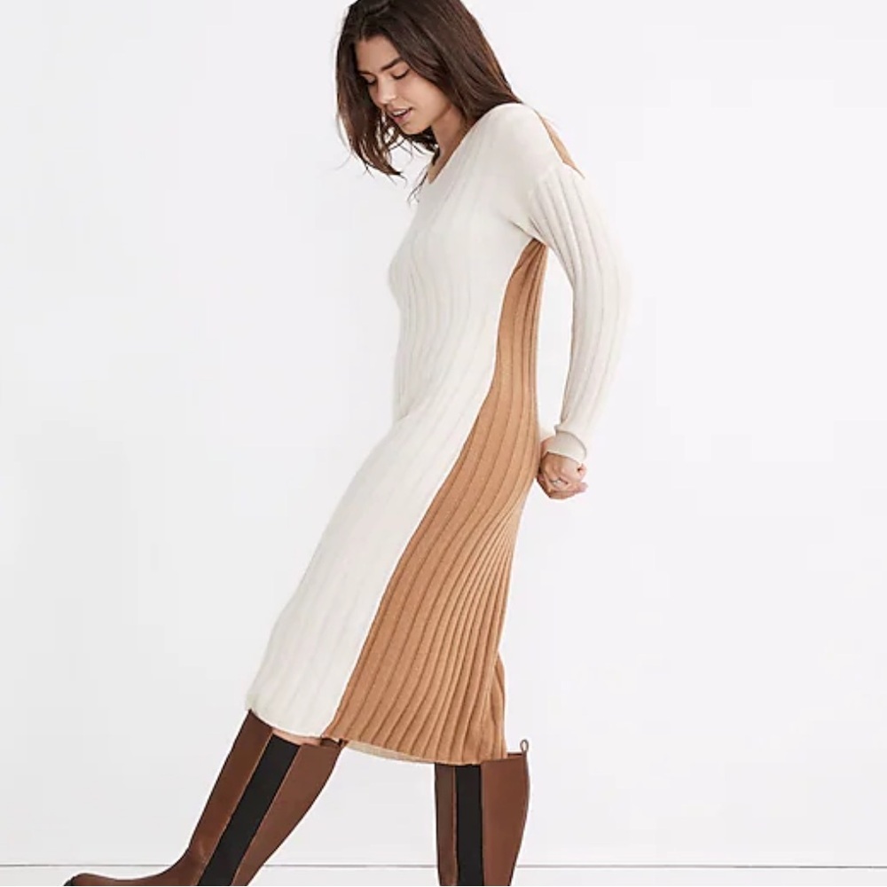 Madewell Cream and Tan Midi Dress